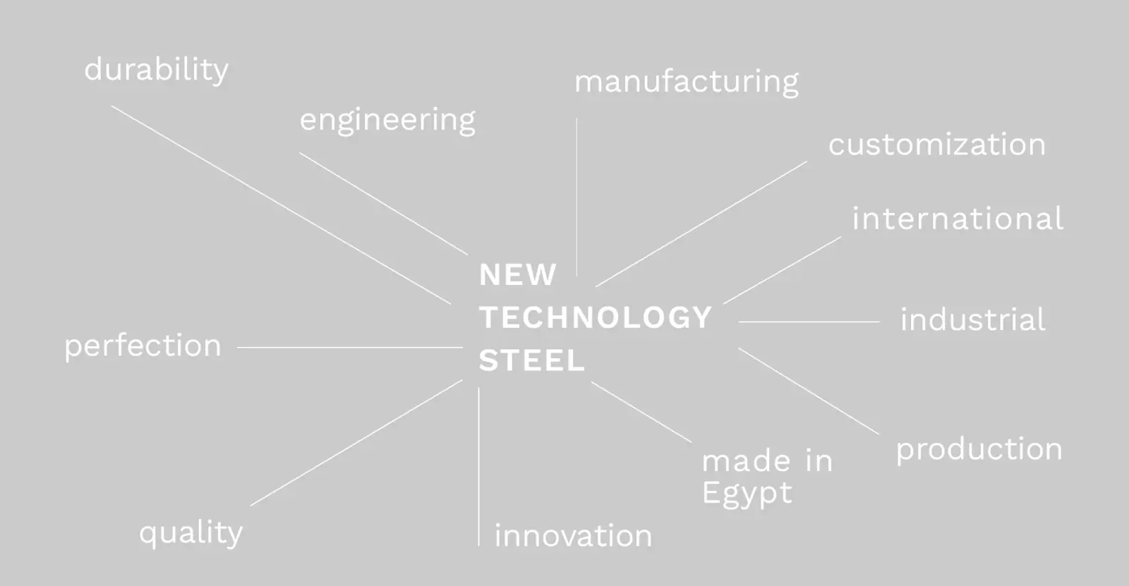 Word map of the NTS brand strategy: engineering, customization, quality, innovation and made in Egypt