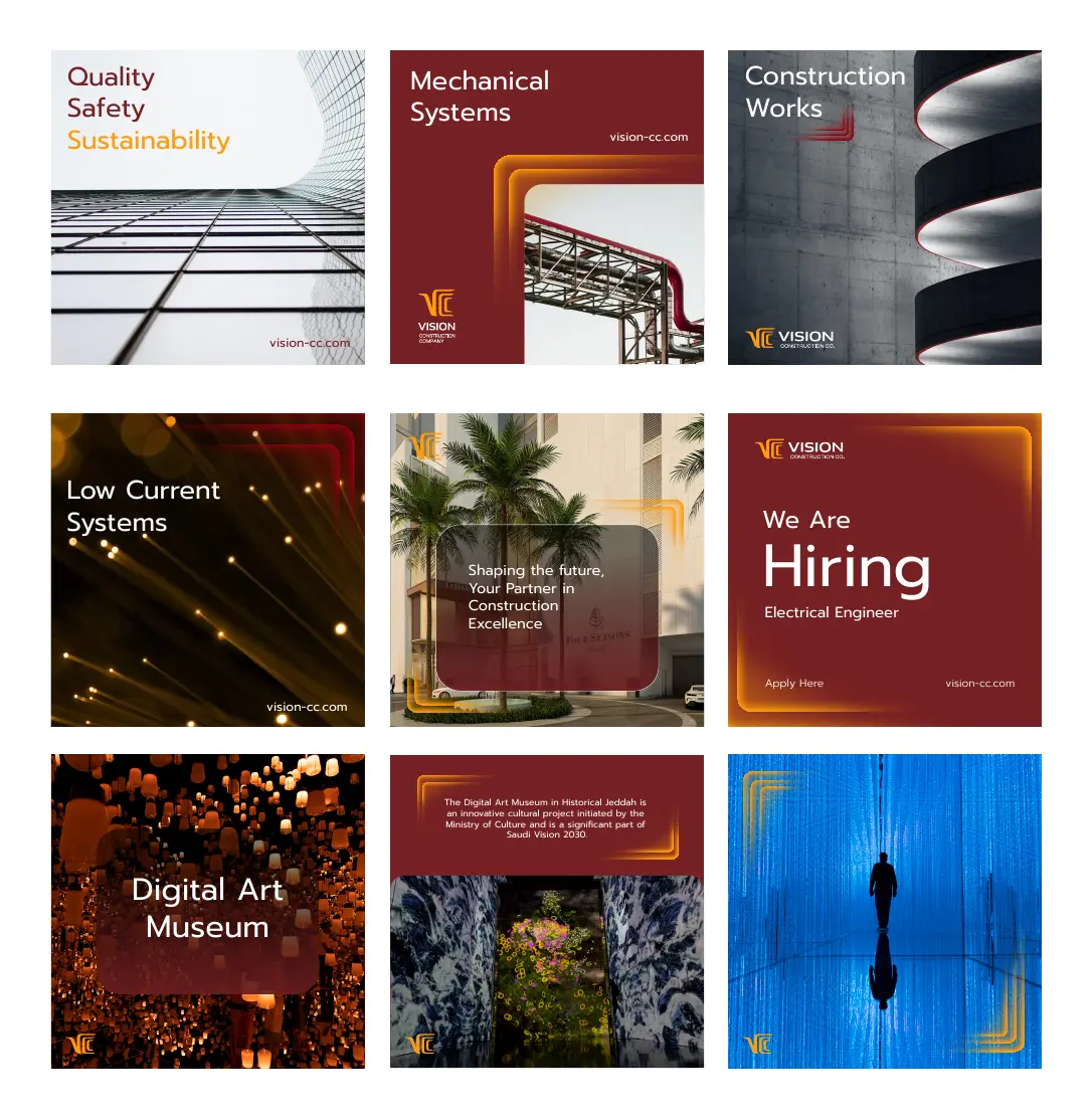 Grid of VCC social media posts covering services, the Digital Art Museum project and a hiring post