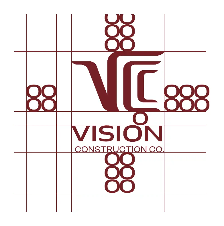 Vertical VCC logo on its construction grid, showing the clear space around the mark