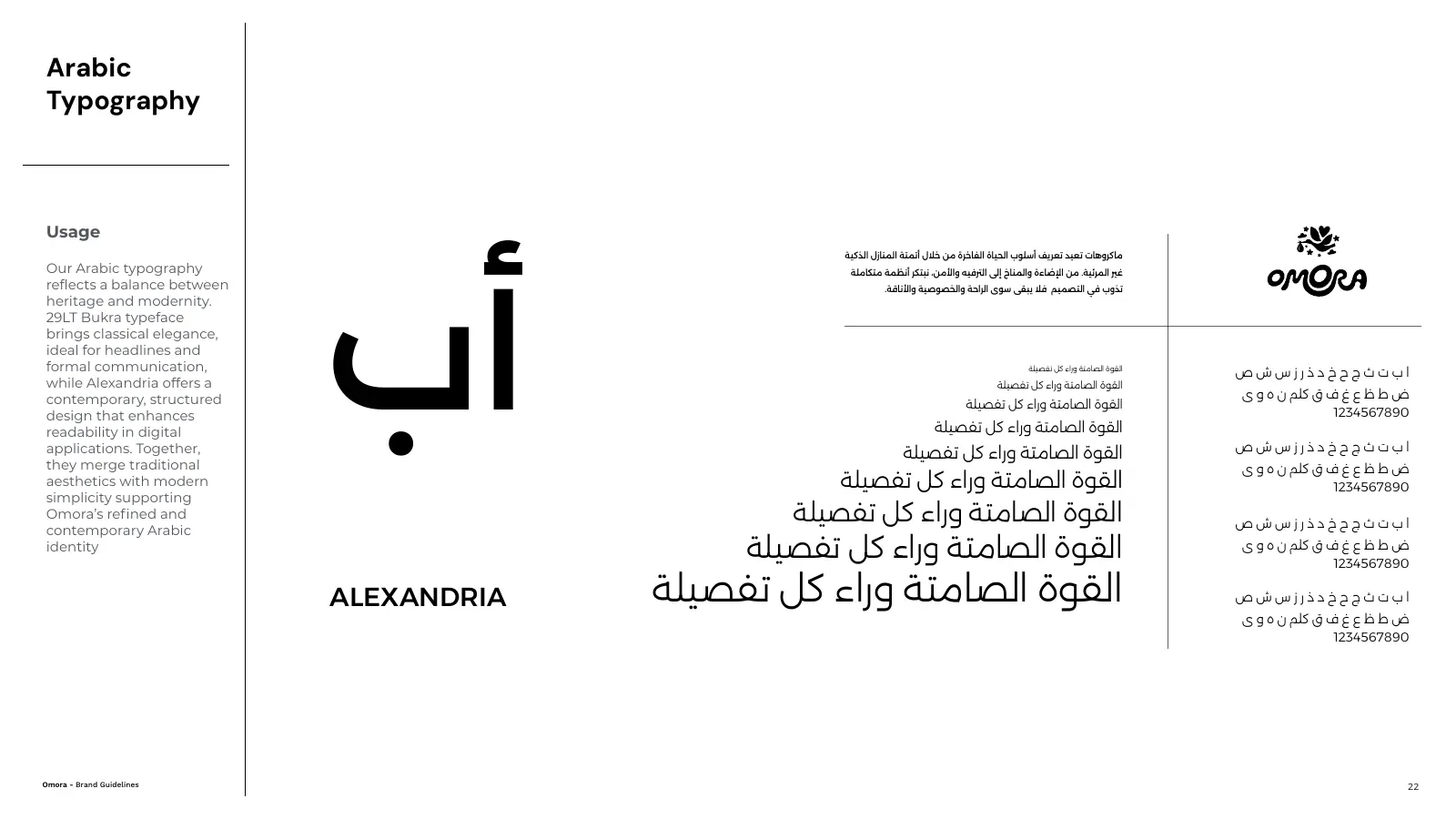 Omora, Arabic type rules with the same warmth as the English.