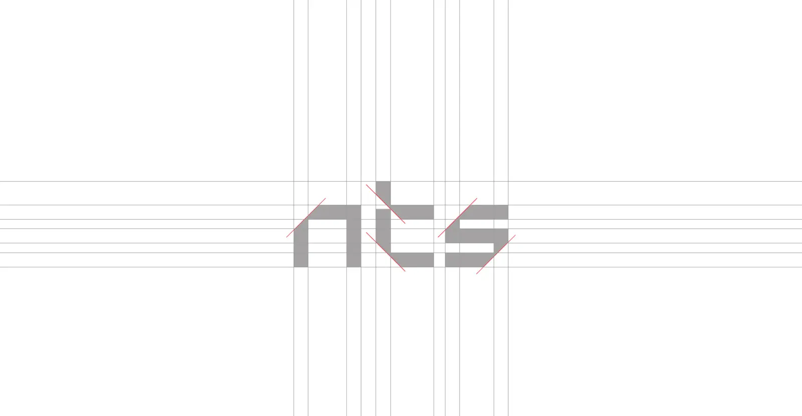 The NTS wordmark drawn on its construction grid, built only from straight strokes and 45-degree cuts
