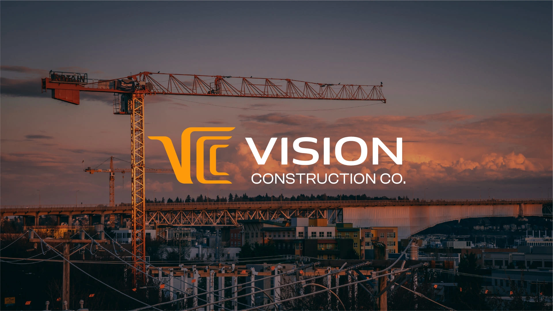VCC Vision Construction Company logo: architectural monogram with a stylised Arabian falcon, construction branding in Saudi Arabia